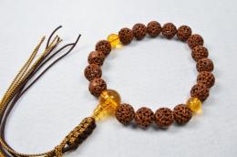 印度虎眼菩提樹　羅漢彫18玉黄水晶仕立て