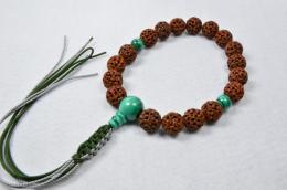 印度虎眼菩提樹　羅漢彫18玉孔雀石仕立て