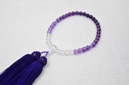 本水晶・紫水晶グラデーション片手　正絹頭房