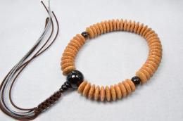 天竺菩提樹無垢54平玉 茶水晶仕立て